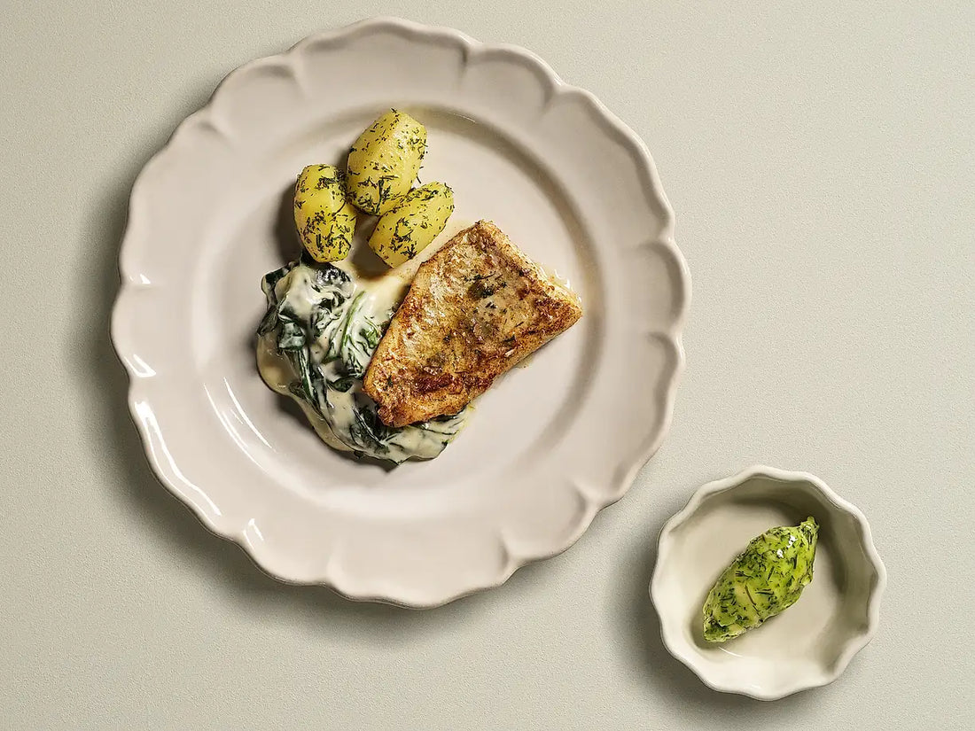 Spinach and Dill Butter Pan-Fried Pike-Perch with Creamed Spinach and Dill Butter